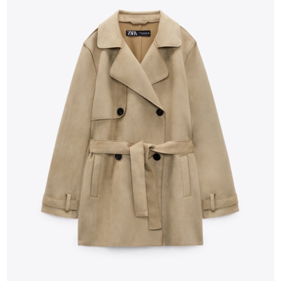 Zara Faux Suede Leather Trenchcoat - Picture 2 of 9